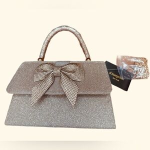 Chic D’Margeaux New York Champagne Sparkly Bow Mini Handbag with Bow Detail